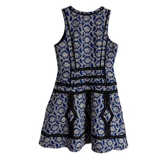 Diane von Furstenberg Margot Flounce Fit Flare Blue Diamond Jacquard Dress 12 - Picture 13 of 16